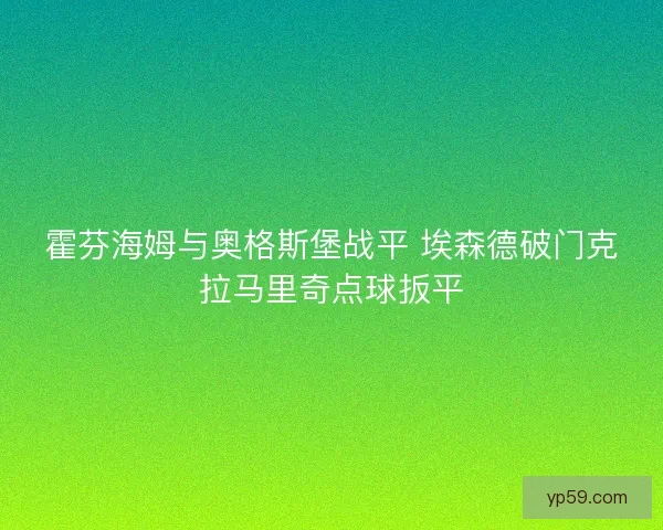 霍芬海姆与奥格斯堡战平 埃森德破门克拉马里奇点球扳平