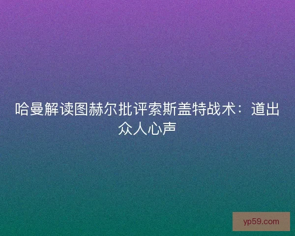 哈曼解读图赫尔批评索斯盖特战术：道出众人心声
