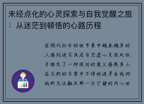未经点化的心灵探索与自我觉醒之旅：从迷茫到顿悟的心路历程